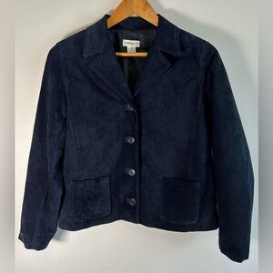 Ann Taylor Women's Navy Blue Leather Suede Blazer Jacket Coat M USA Made VTG EUC